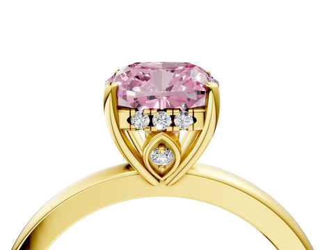 Yellow gold Fancy Pink Cushion Cut Solitaire Diamond Ring with Prong Setting and Plain Band_4
