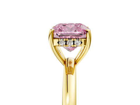 Yellow gold Fancy Pink Cushion Cut Solitaire Diamond Ring with Prong Setting and Plain Band_5