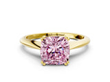 Yellow gold Fancy Pink Cushion Cut Solitaire Diamond Ring with Six-Prong Setting and Classic Band_12