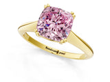 Yellow gold Fancy Pink Cushion Cut Solitaire Diamond Ring with Six-Prong Setting and Classic Band_13