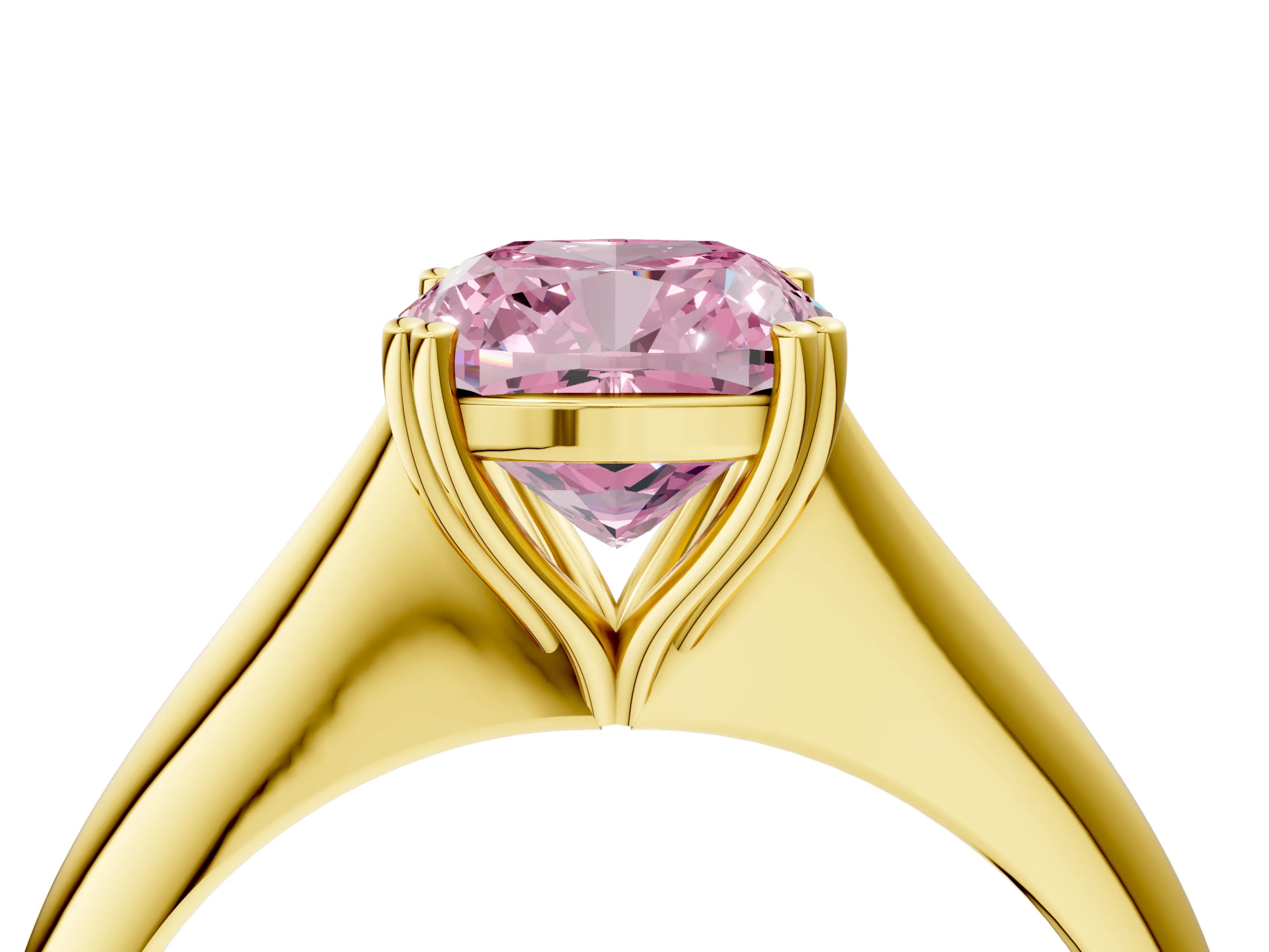 Yellow gold Fancy Pink Cushion Cut Solitaire Diamond Ring with Six-Prong Setting and Classic Band_4