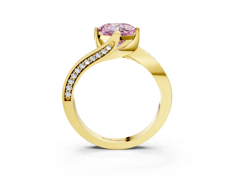 Yellow gold Fancy Pink Cushion Cut Solitaire Diamond Twist Band with Pavé Setting and Four-Prong Setting_3
