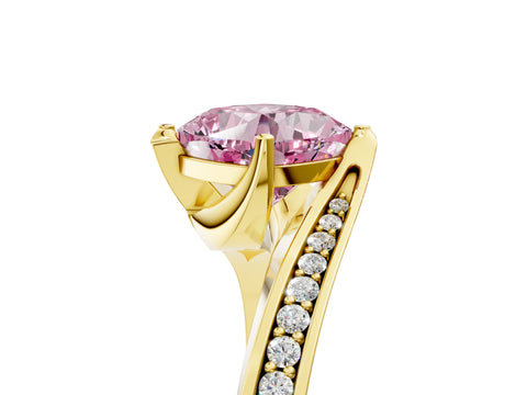 Yellow gold Fancy Pink Cushion Cut Solitaire Diamond Twist Band with Pavé Setting and Four-Prong Setting_5