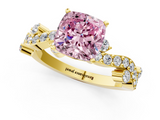 Yellow gold Fancy Pink Cushion  Cut Solitaire Diamond Twisted Band with Pave Setting_49