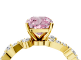 Yellow gold Fancy Pink Cushion  Cut Solitaire Diamond Twisted Band with Pave Setting_52