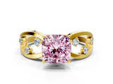 Yellow gold Fancy Pink Cushion  Cut Solitaire Diamond with Side Stones on Criss-Cross Band and Four-Prong Setting_3