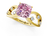 Yellow gold Fancy Pink Cushion  Cut Solitaire Diamond with Side Stones on Criss-Cross Band and Four-Prong Setting_4
