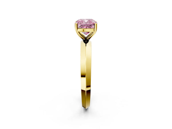 Yellow gold Fancy Pink Cushion  Cut Solitaire Engagement Ring with Flat Band and Four-Prong Setting