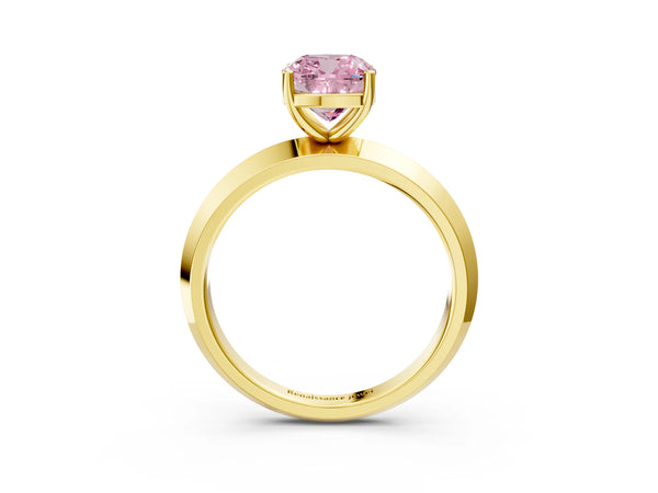Yellow gold Fancy Pink Cushion  Cut Solitaire Engagement Ring with Flat Band and Four-Prong Setting