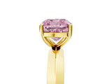 Yellow gold Fancy Pink Cushion  Cut Solitaire Engagement Ring with Flat Band and Four-Prong Setting