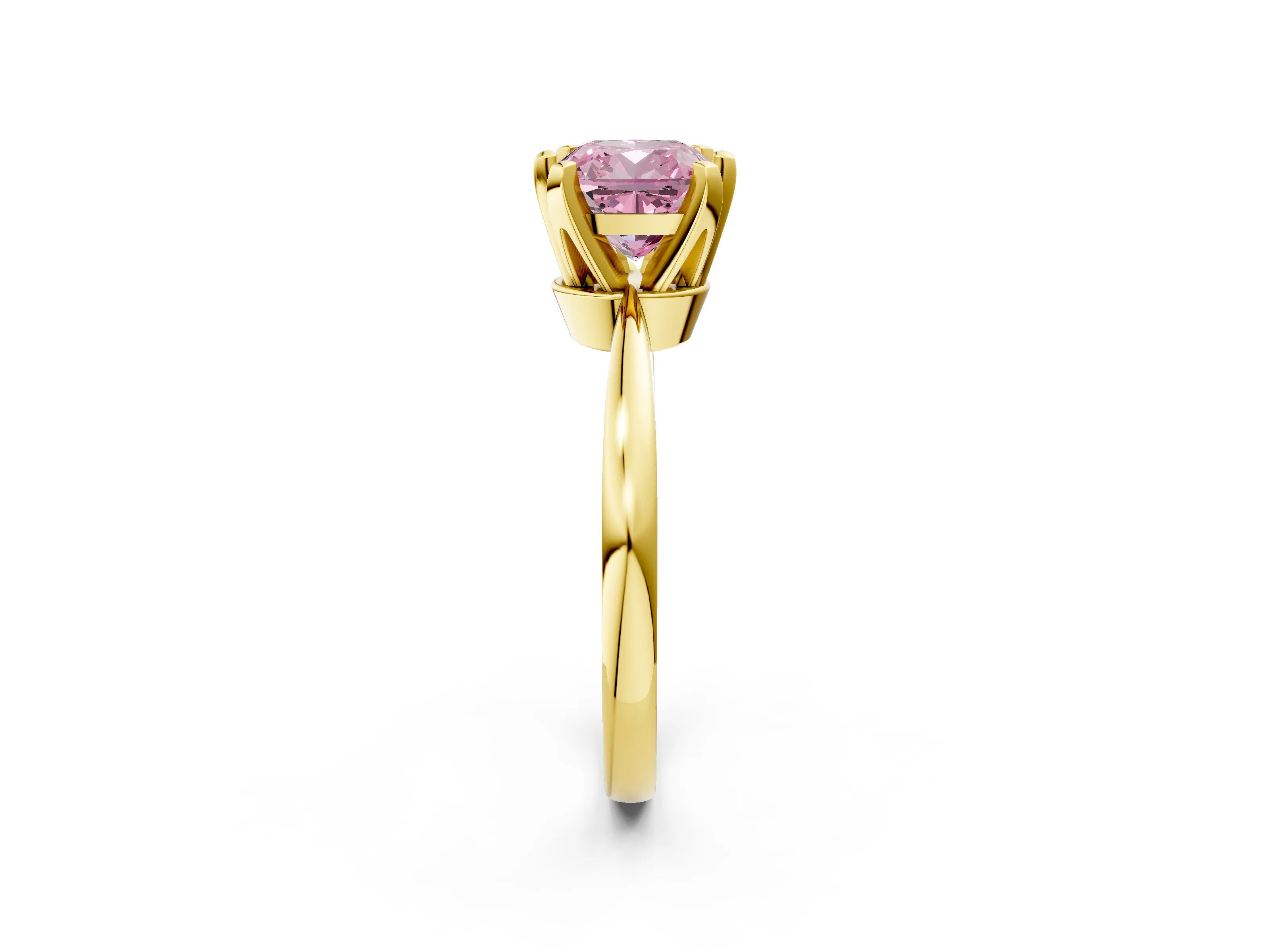 Yellow gold Fancy Pink Cushion Cut Solitaire Engagement Ring with Six-Prong Setting and Tapered Band_2