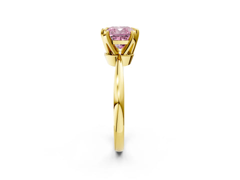 Yellow gold Fancy Pink Cushion Cut Solitaire Engagement Ring with Six-Prong Setting and Tapered Band_2