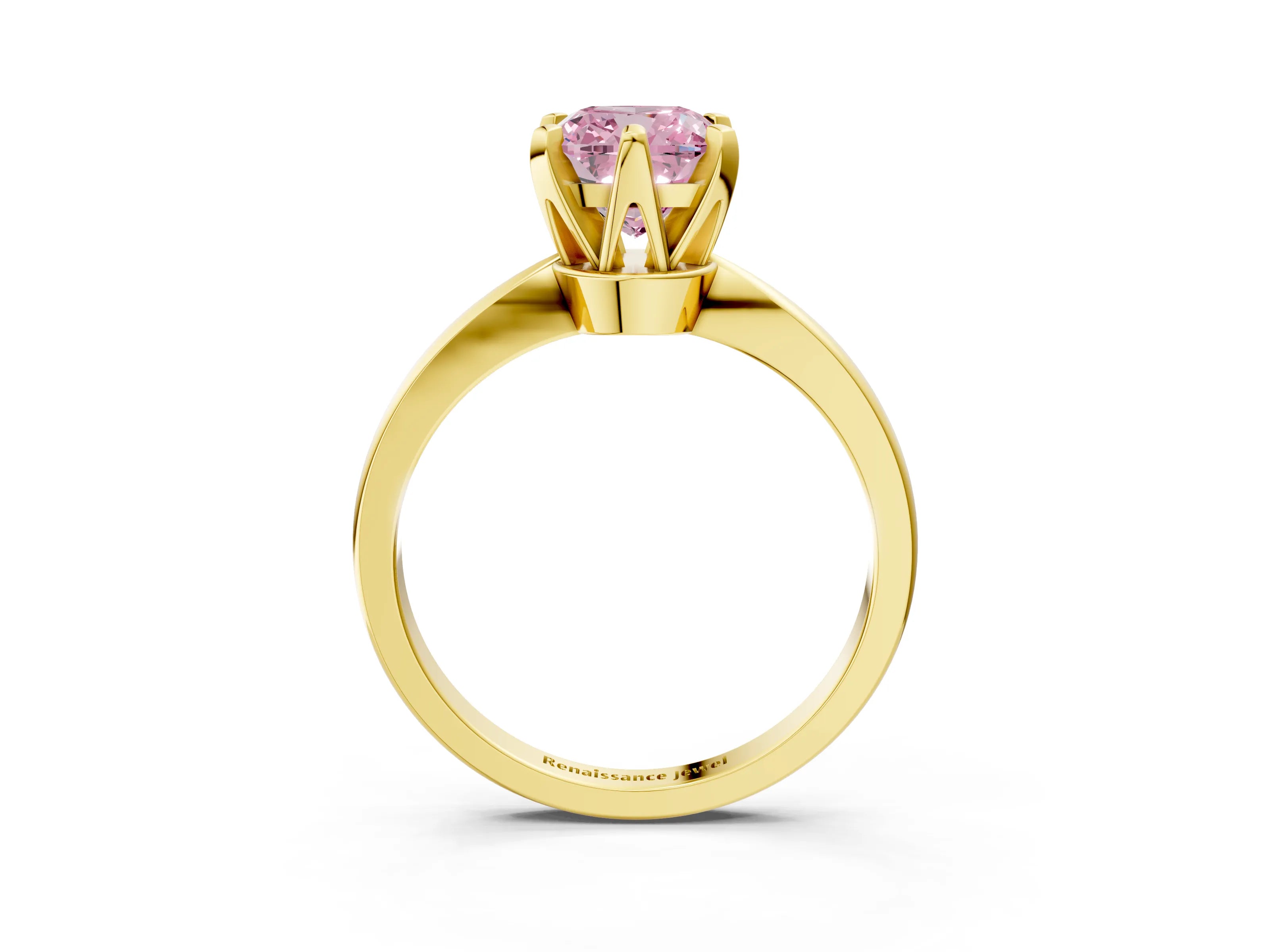 Yellow gold Fancy Pink Cushion Cut Solitaire Engagement Ring with Six-Prong Setting and Tapered Band_3