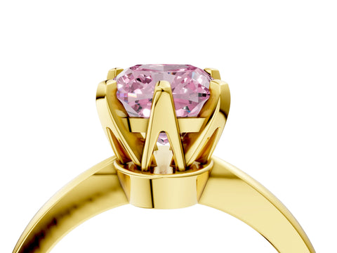 Yellow gold Fancy Pink Cushion Cut Solitaire Engagement Ring with Six-Prong Setting and Tapered Band_4