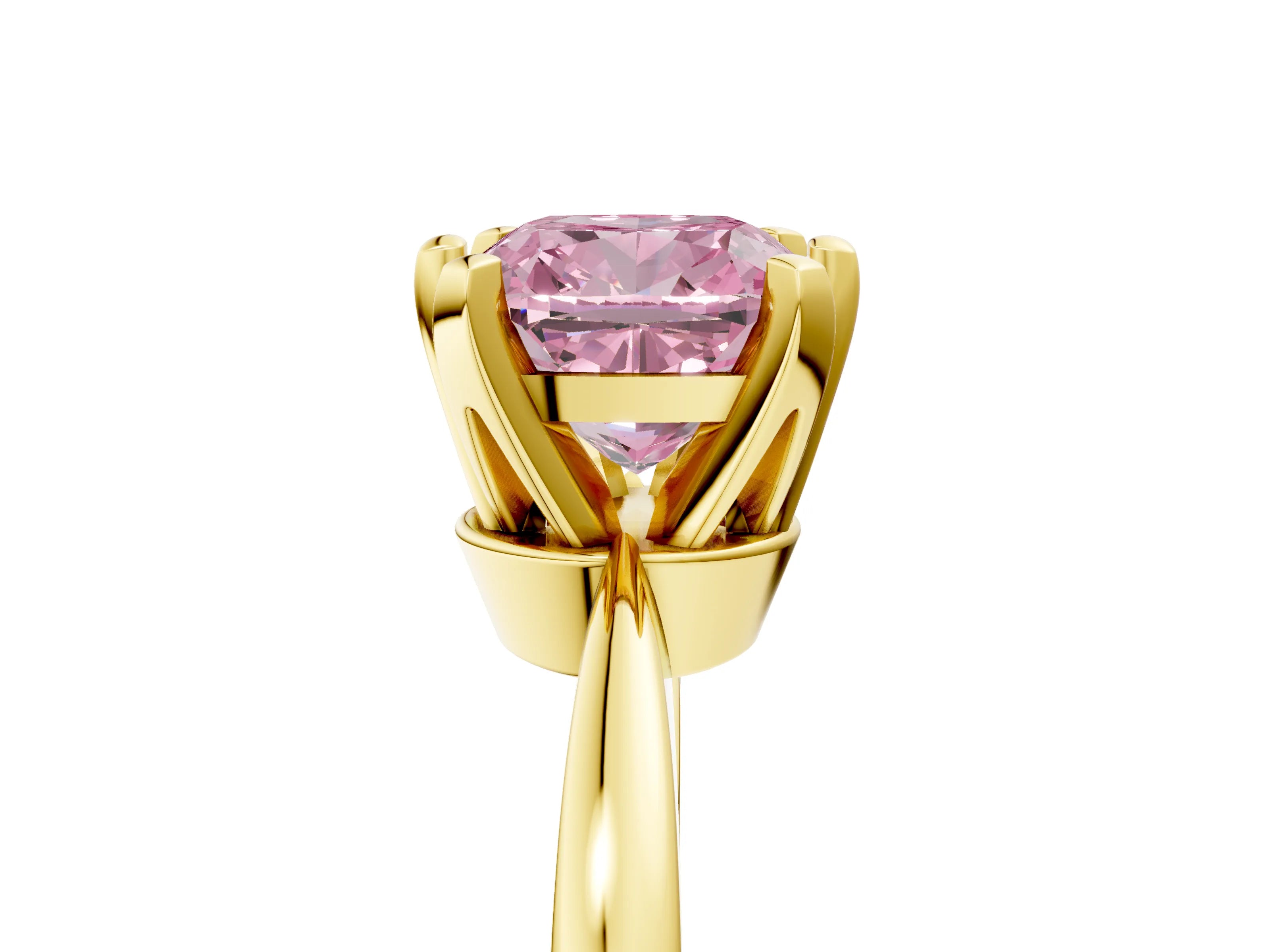 Yellow gold Fancy Pink Cushion Cut Solitaire Engagement Ring with Six-Prong Setting and Tapered Band_5
