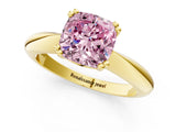 Yellow gold Fancy Pink Cushion  Cut Solitaire Engagement Ring with Tapered Band and Four-Prong Setting 1