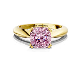 Yellow gold Fancy Pink Cushion  Cut Solitaire Engagement Ring with Tapered Band and Four-Prong Setting