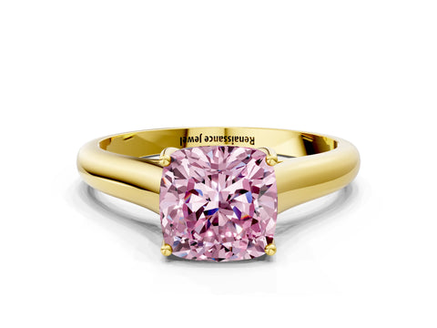 Yellow gold Fancy Pink Cushion Cut Solitaire Engagement Ring with Tapered Band and Four-Prong Setting_3