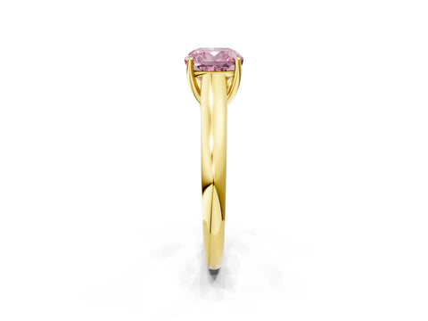 Yellow gold Fancy Pink Cushion Cut Solitaire Engagement Ring with Tapered Band and Four-Prong Setting_5