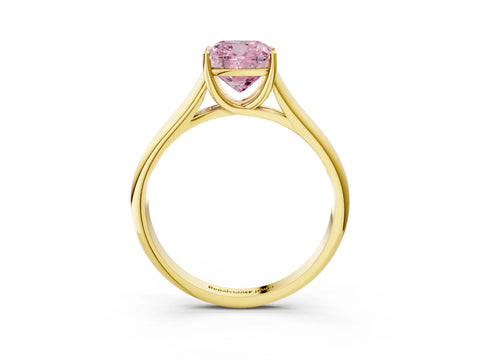 Yellow gold Fancy Pink Cushion Cut Solitaire Engagement Ring with Tapered Band and Four-Prong Setting_6