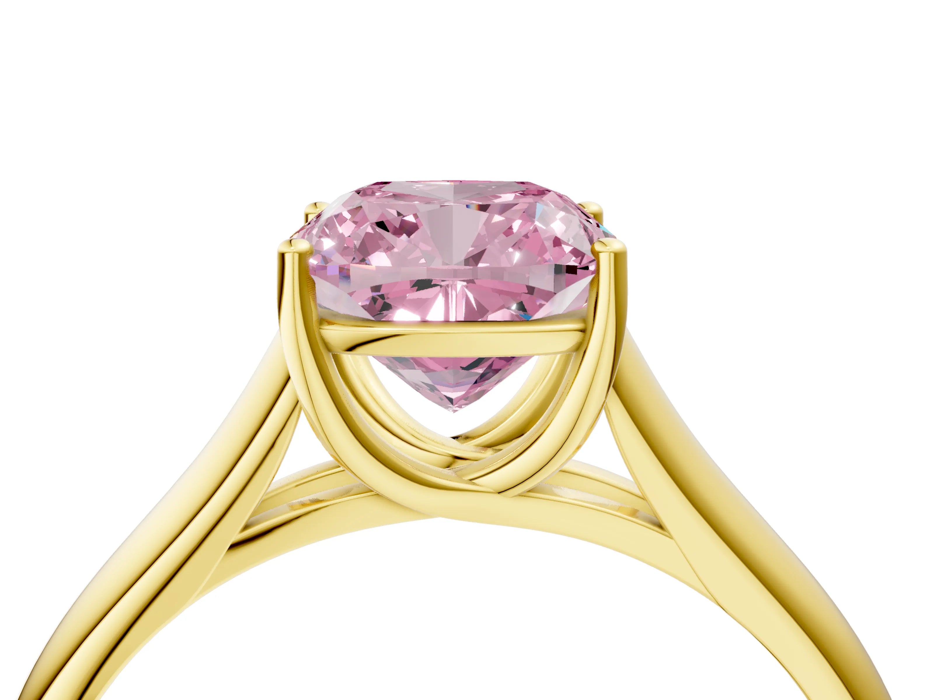 Yellow gold Fancy Pink Cushion Cut Solitaire Engagement Ring with Tapered Band and Four-Prong Setting_7