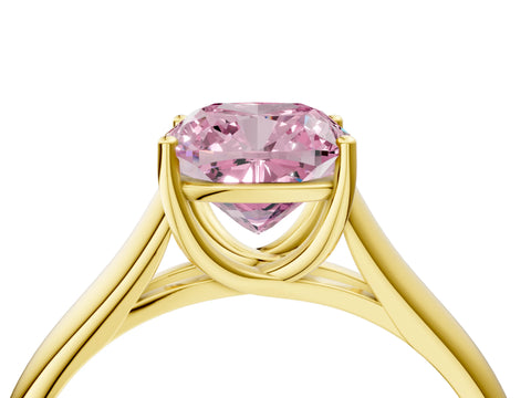 Yellow gold Fancy Pink Cushion Cut Solitaire Engagement Ring with Tapered Band and Four-Prong Setting_7
