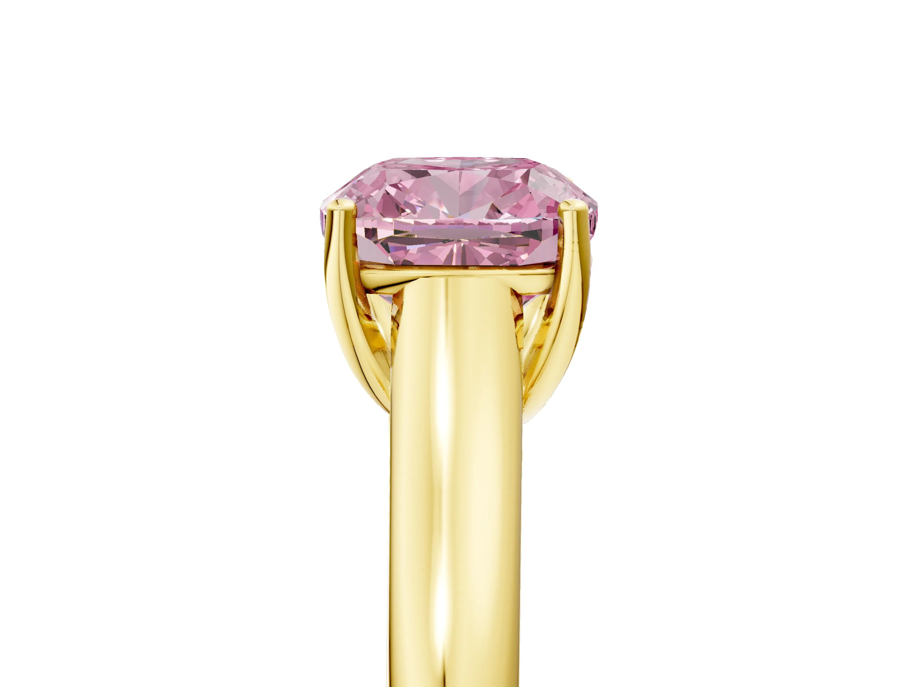 Yellow gold Fancy Pink Cushion Cut Solitaire Engagement Ring with Tapered Band and Four-Prong Setting_8