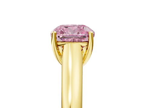 Yellow gold Fancy Pink Cushion Cut Solitaire Engagement Ring with Tapered Band and Four-Prong Setting_8
