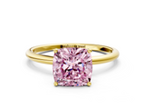 Yellow gold Fancy Pink Cushion  Cut Solitaire Engagement Ring with Thin Band and Four-Prong Setting_3