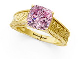Yellow gold Fancy Pink Cushion  Cut Solitaire Engraved Band with Four-Prong Setting_62