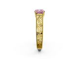 Yellow gold Fancy Pink Cushion  Cut Solitaire Engraved Band with Four-Prong Setting_63