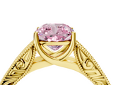 Yellow gold Fancy Pink Cushion  Cut Solitaire Engraved Band with Four-Prong Setting_65