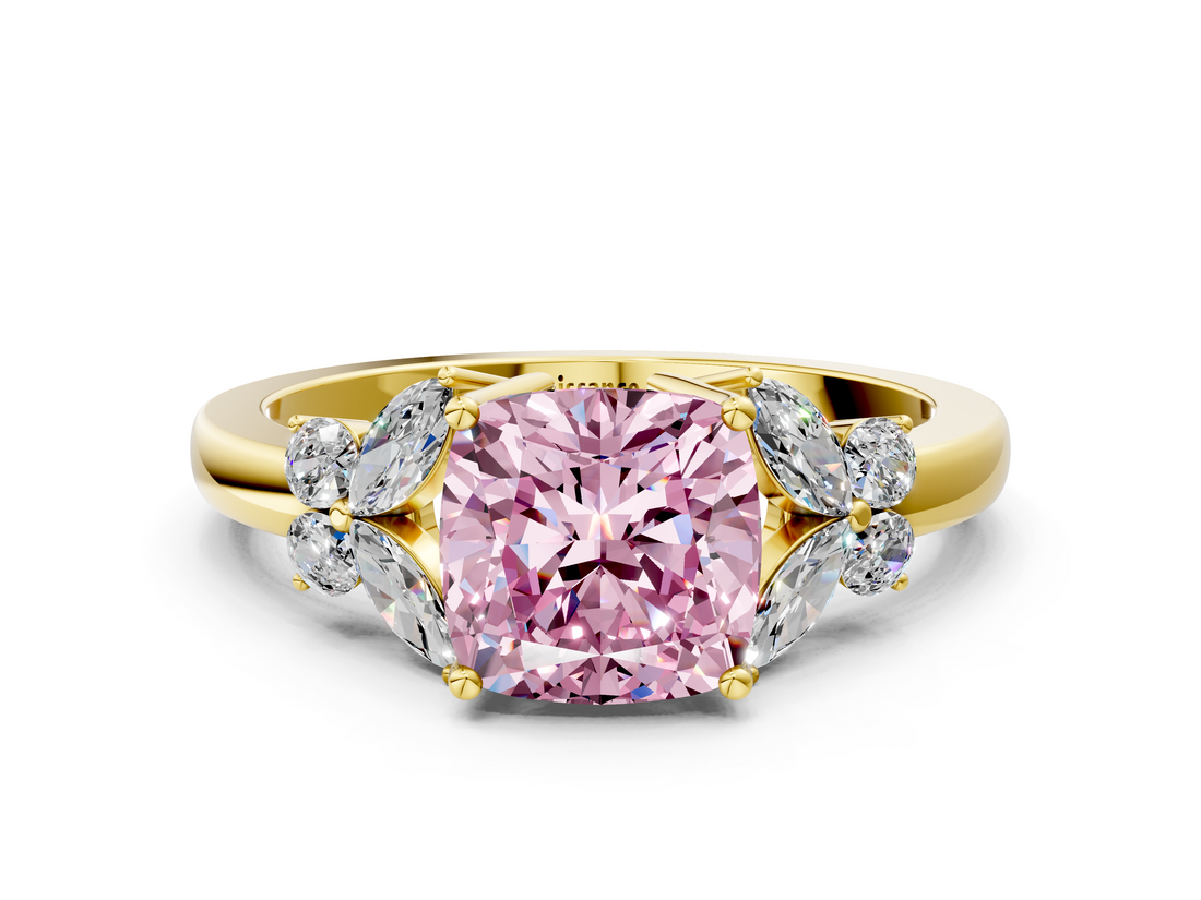 Yellow gold Fancy Pink Cushion  Cut Solitaire Floral Diamond Ring with Four-Prong Setting_37