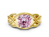 Yellow gold Fancy Pink Cushion Cut Solitaire Intertwined Band Prong Setting Ring