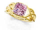 Yellow gold Fancy Pink Cushion Cut Solitaire Intertwined Band Prong Setting Ring_1