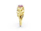 Yellow gold Fancy Pink Cushion Cut Solitaire Leaf-Inspired Engagement Ring with Prong Setting_14