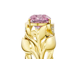 Yellow gold Fancy Pink Cushion Cut Solitaire Leaf-Inspired Engagement Ring with Prong Setting_17