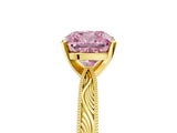 Yellow gold Fancy Pink Cushion Cut Solitaire Milgrain Engraved Band with Four-Prong Setting_5