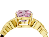 Yellow gold Fancy Pink Cushion Cut Solitaire Milgrain Leaf Band with Prong Setting_4