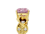Yellow gold Fancy Pink Cushion Cut Solitaire Milgrain Leaf Band with Prong Setting_5