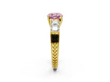 Yellow gold Fancy Pink Cushion Cut Solitaire Princess Side Stone Engraved Band Prong Setting Ring_2
