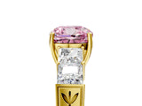 Yellow gold Fancy Pink Cushion Cut Solitaire Princess Side Stone Engraved Band Prong Setting Ring_5