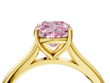 Yellow gold Fancy Pink Cushion  Cut Solitaire Ring with Cathedral Band and Four-Prong Setting_62