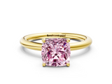 Yellow gold Fancy Pink Cushion  Cut Solitaire Ring with Thin Band and Four-Prong Setting_16