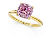 Yellow gold Fancy Pink Cushion  Cut Solitaire Ring with Thin Band and Four-Prong Setting_17