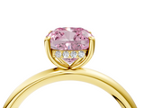 Yellow gold Fancy Pink Cushion  Cut Solitaire Ring with Thin Band and Four-Prong Setting_20