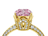 Yellow gold Fancy Pink Cushion Cut Solitaire Split Shank Pave Diamond Engagement Ring with Four-Prong Setting_4