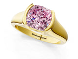 Yellow gold Fancy Pink Cushion Cut Solitaire Tension Set Diamond Ring with Split Shank Band_1
