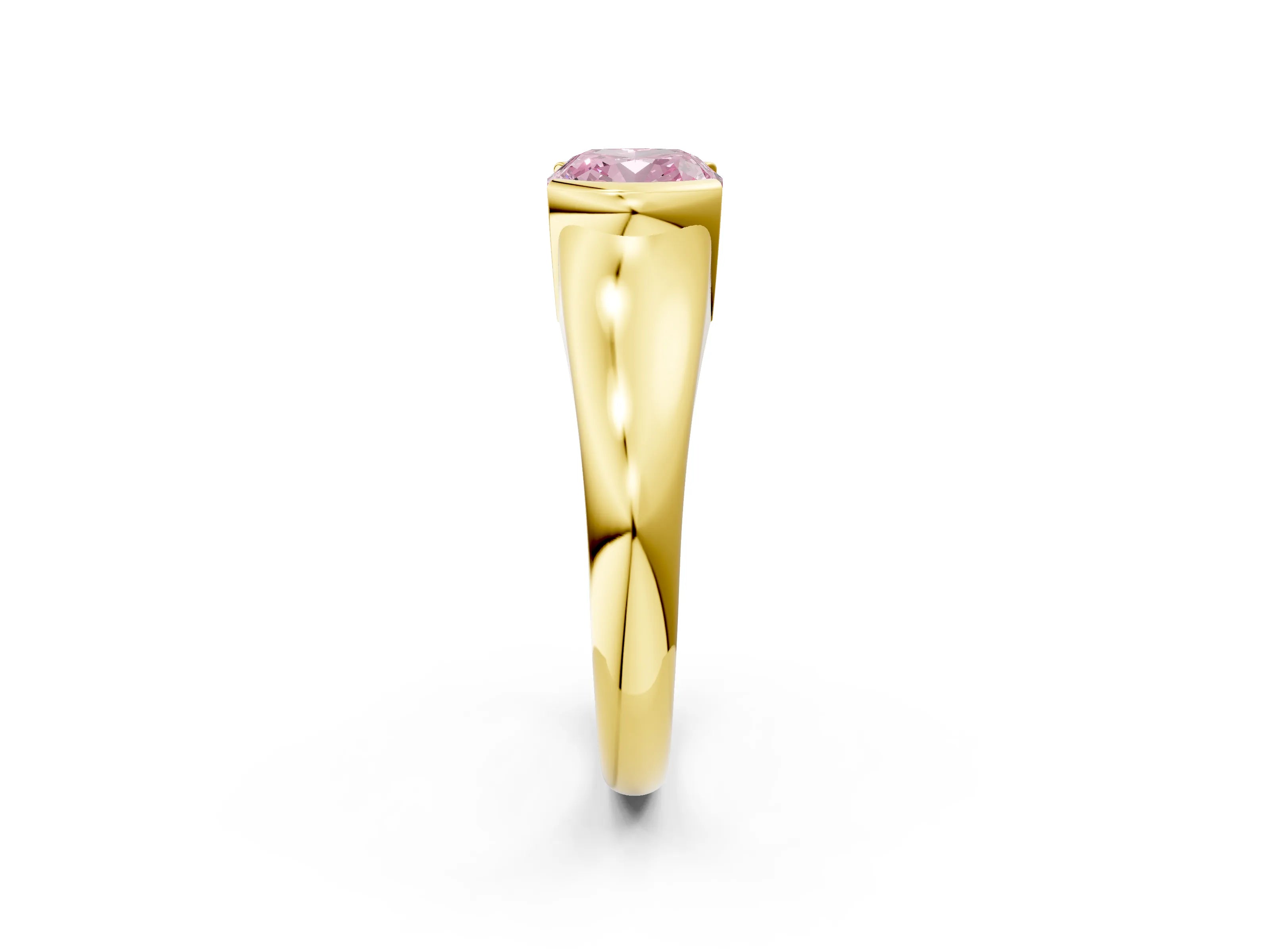 Yellow gold Fancy Pink Cushion Cut Solitaire Tension Set Diamond Ring with Split Shank Band_2