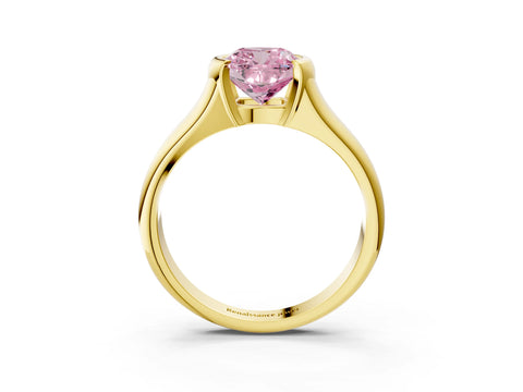 Yellow gold Fancy Pink Cushion Cut Solitaire Tension Set Diamond Ring with Split Shank Band_3